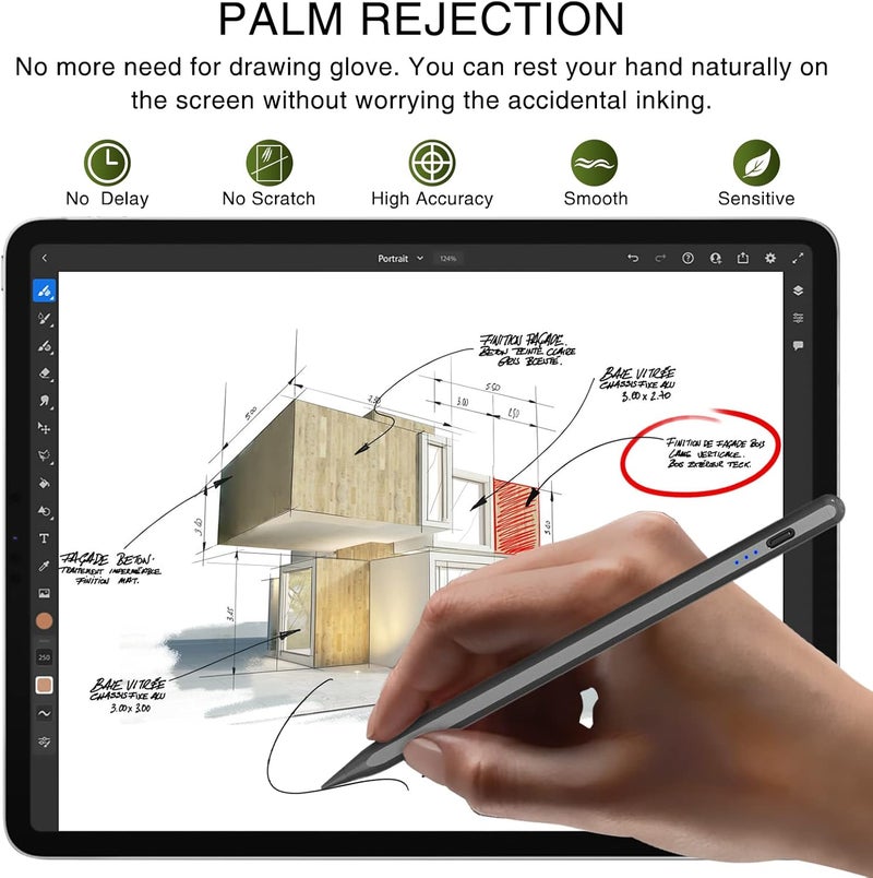 HATOKU Pen for iPad 2018-2025, 15 Mins Fast Charging Pencil 1st Gen with Tilt & Palm Rejection Compatible with iPad Air 3/4/5/M2/M3, iPad mini 5/6/7, iPad 6/7/8/9/10/11, iPad Pro 11/12.9"/M4 M5(Black) - Image 5